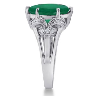 6ct Oval Emerald and Diamond Ring Crafted In Solid 14K White Gold