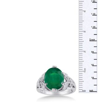 6ct Oval Emerald and Diamond Ring Crafted In Solid 14K White Gold