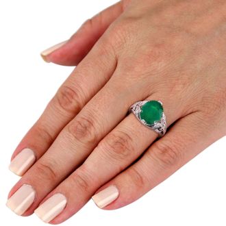 6ct Oval Emerald and Diamond Ring Crafted In Solid 14K White Gold