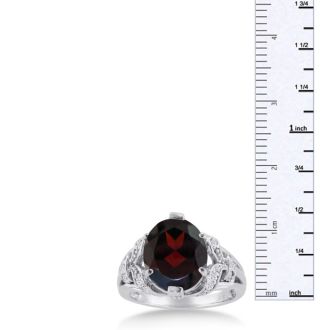 Garnet Ring: Garnet Jewelry: 6ct Oval Garnet and Diamond Ring Crafted In Solid 14K White Gold