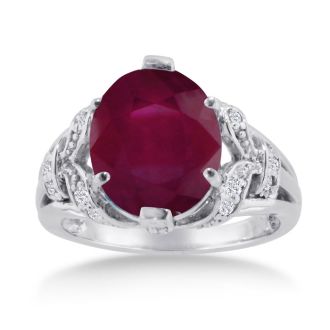 6ct Oval Ruby and Diamond Ring Crafted In Solid 14K White Gold