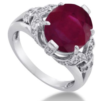 6ct Oval Ruby and Diamond Ring Crafted In Solid 14K White Gold