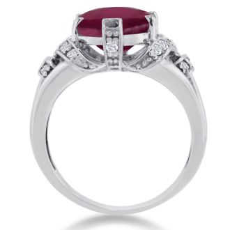 6ct Oval Ruby and Diamond Ring Crafted In Solid 14K White Gold