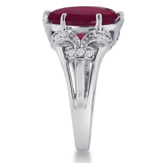 6ct Oval Ruby and Diamond Ring Crafted In Solid 14K White Gold