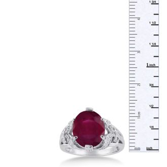 6ct Oval Ruby and Diamond Ring Crafted In Solid 14K White Gold