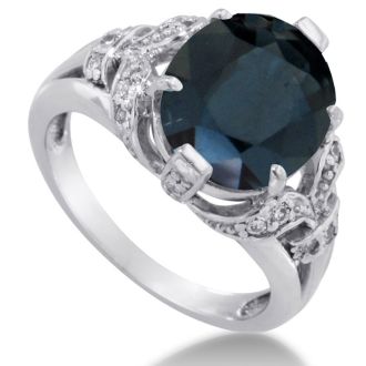 6ct Oval Sapphire and Diamond Ring Crafted In Solid 14K White Gold