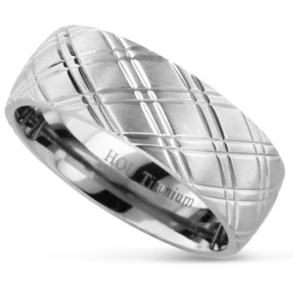 8 MM Brushed Argyle Design Men's Titanium Ring Wedding Band