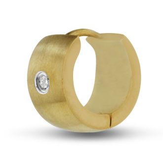 Men's 7 MM Brushed Gold Tone Stainless Steel Single Hoop Huggie Earring With Cubic Zirconia Accents
