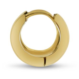 Men's 7 MM Brushed Gold Tone Stainless Steel Single Hoop Huggie Earring With Cubic Zirconia Accents
