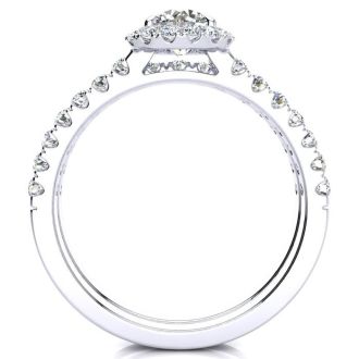 Halo Engagement Rings | 1/2 Carat Pave Halo Diamond Bridal Set in 
