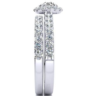 1/2 Carat Pave Halo Diamond Bridal Set in 14k White Gold