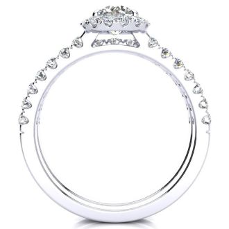 1 Carat Floating Pave Halo Diamond Bridal Set in 14k White Gold