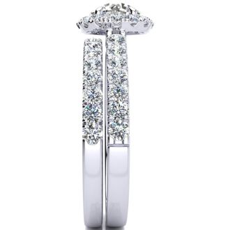 1 1/2 Carat Pave Halo Diamond Bridal Set in 14k White Gold