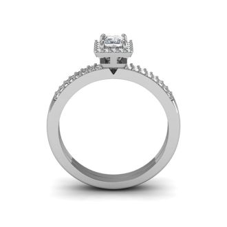 1/2 Carat Princess Cut Pave Halo Diamond Bridal Set in 14k White Gold
