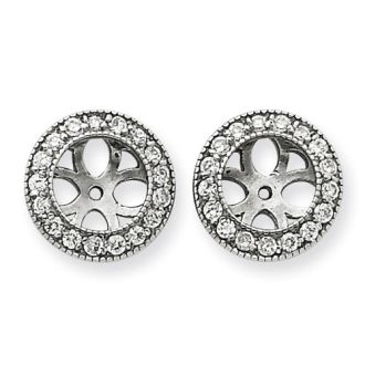 14K White Gold Ornate Diamond Earring Jackets, Fits 1 3/4-2ct Stud Earrings
