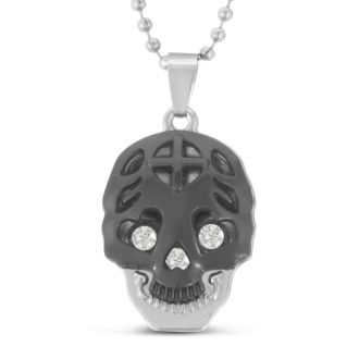 Men's Stainless Steel Skull Pendant, 20 Inches
