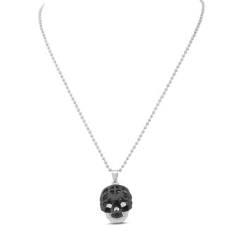 Men's Stainless Steel Skull Pendant, 20 Inches
