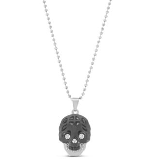 Men's Stainless Steel Skull Pendant, 20 Inches
