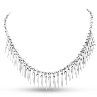 Dangling Silver Spike Bib Necklace, 18 Inches
