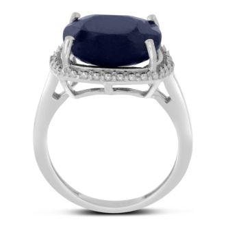 9ct Cushion Cut Sapphire and Halo Diamond Ring Crafted In Solid Sterling Silver