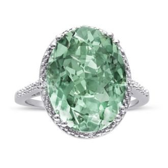 Estate Jewelry 8ct Oval Shape Green Amethyst and Diamond Ring Crafted In Solid Sterling Silver, Size 4.5