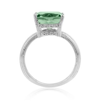 5ct Cushion Cut Green Amethyst Ring
