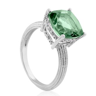 5ct Cushion Cut Green Amethyst Ring
