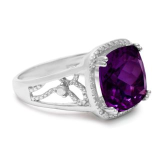 5ct Cushion Cut Halo Style Amethyst Ring Crafted In Solid Sterling Silver