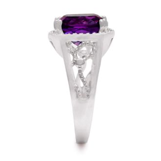 5ct Cushion Cut Halo Style Amethyst Ring Crafted In Solid Sterling Silver