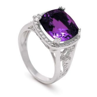 5ct Cushion Cut Halo Style Amethyst Ring Crafted In Solid Sterling Silver