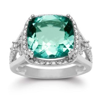 Sterling Silver 5ct Cushion Cut Halo Style Green Amethyst Ring 