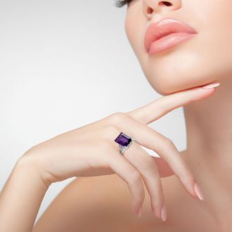 Unreal, Massive 10 Carat Vibrant Amethyst and Diamond Ring! Killer Ring, Killer Price!
