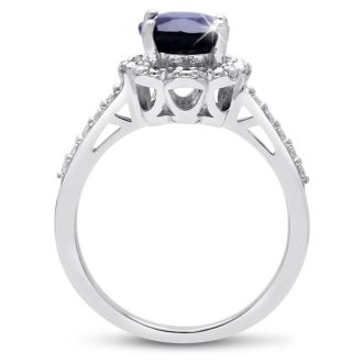 2ct Oval Shape Floral Halo Sapphire and Diamond Ring Crafted In Solid Sterling Silver