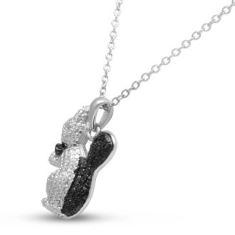 Black and White Diamond Squirrel and Nut Necklace Crafted In Solid Sterling Silver, 18 Inches