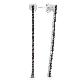 Dramatic 1ct Black Diamond Line Earrings Crafted In Solid Sterling Silver