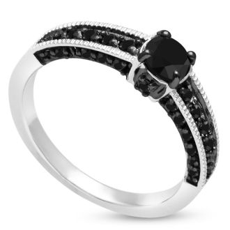 BLOWOUT!  1ct Black Diamond Pave Engagement Ring Crafted In Solid Sterling Silver SIZE 5