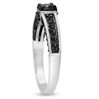 BLOWOUT!  1ct Black Diamond Pave Engagement Ring Crafted In Solid Sterling Silver SIZE 5