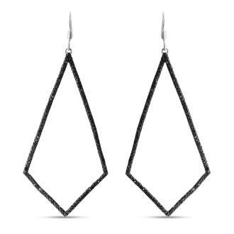 1ct Black Diamond Geometric Dangle Earrings Crafted In Solid Sterling Silver