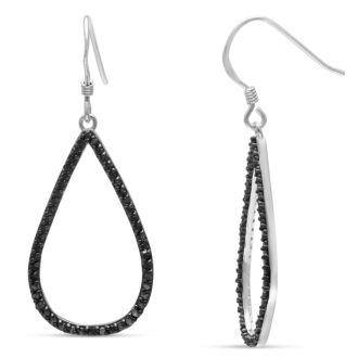 1/2ct Black Diamond Teardrop Dangle Earrings Crafted In Solid Sterling Silver