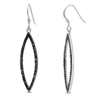 1/2ct Black Diamond Leaf Dangle Earrings Crafted In Solid Sterling Silver