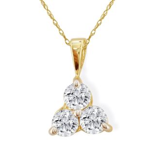 1/2ct Three Diamond Triangle Style Diamond Pendant In 14k Yellow Gold