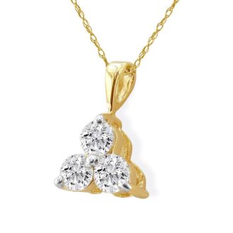 1/2ct Three Diamond Triangle Style Diamond Pendant In 14k Yellow Gold