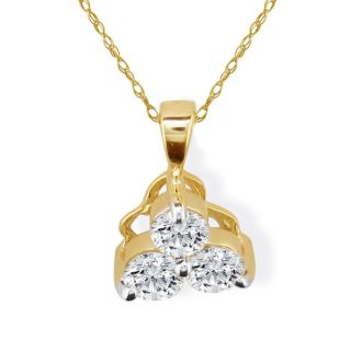 1/2ct Three Diamond Triangle Style Diamond Pendant In 14k Yellow Gold