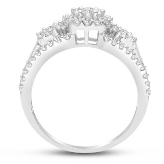 1ct Pave Three Stone Style Diamond Engagement Ring Crafted In Solid White Gold