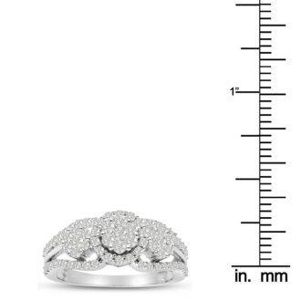 1ct Pave Three Stone Style Diamond Engagement Ring Crafted In Solid White Gold
