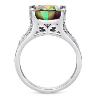 5-1/2 Carat Oval Shape Mystic Topaz Ring With Diamonds - Incredibly Beautiful!