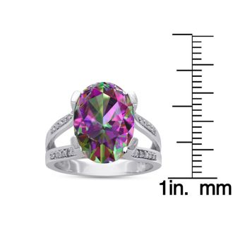 5-1/2 Carat Oval Shape Mystic Topaz Ring With Diamonds - Incredibly Beautiful!