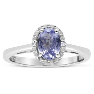 3/4ct Oval Tanzanite and Diamond Halo Ring
