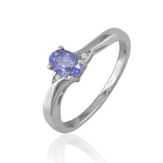 3/8ct Oval Shape Tanzanite and Diamond Ring Crafted In Solid Sterling Silver