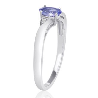 3/8ct Oval Shape Tanzanite and Diamond Ring Crafted In Solid Sterling Silver